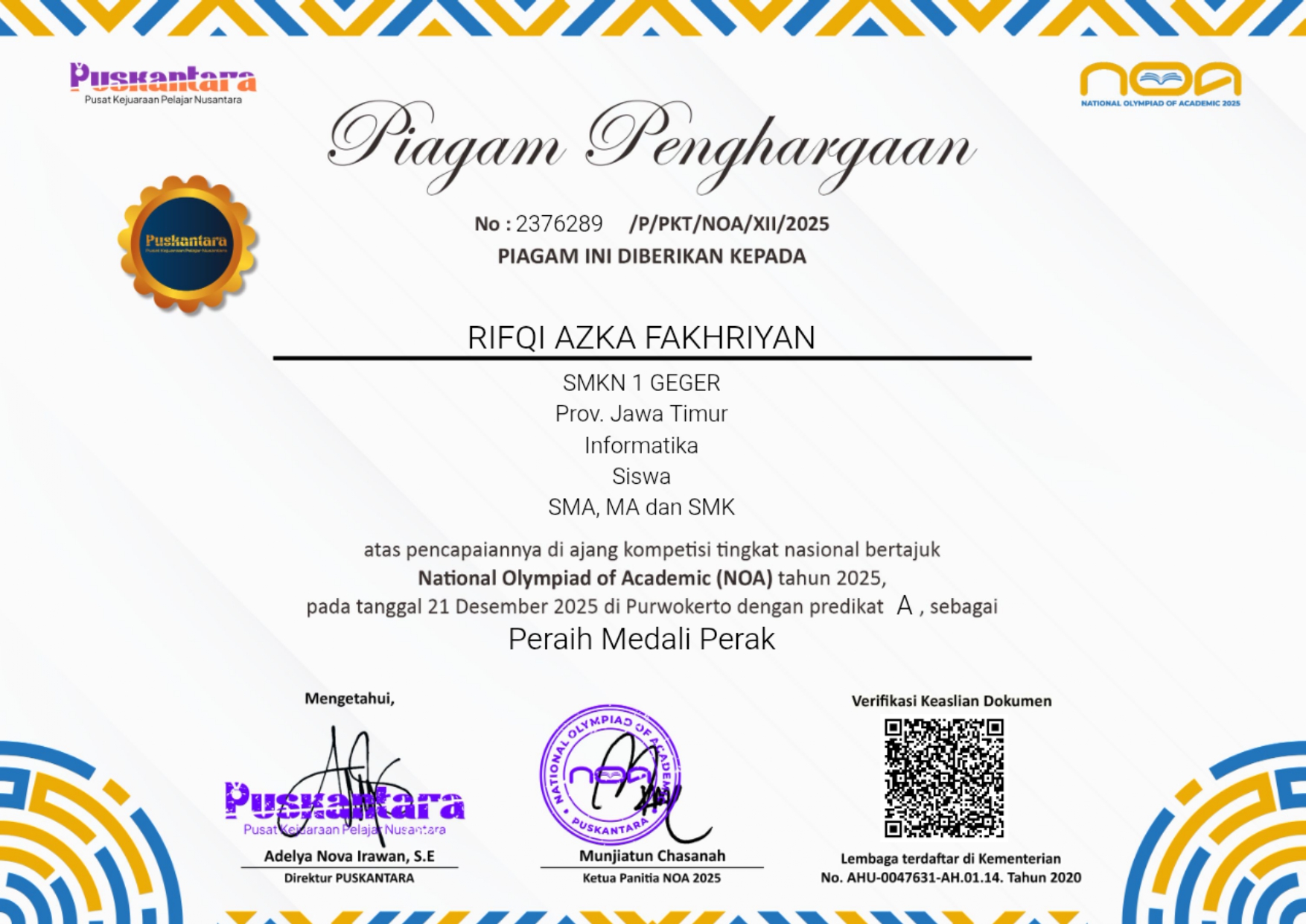 Piagam Informatika NOA 2025